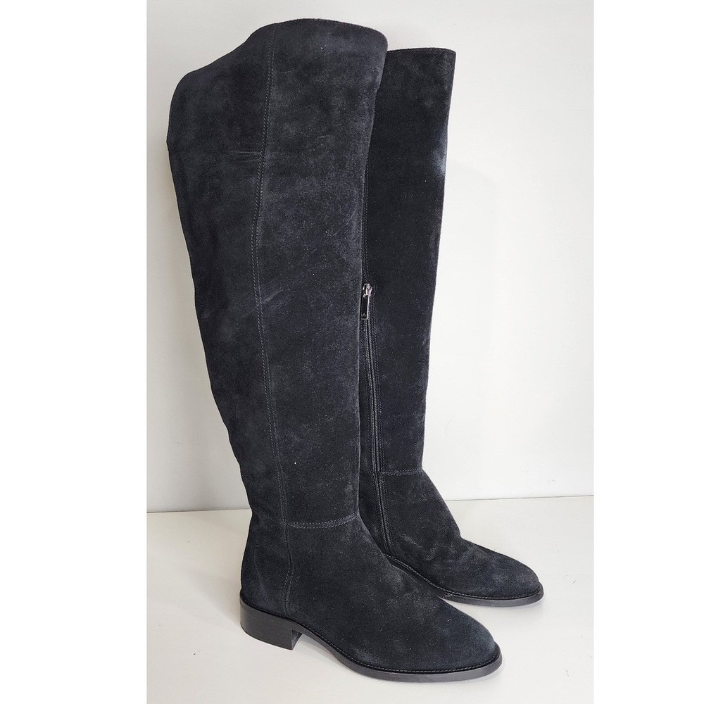 Aquatalia Over the Knee Boots Women's 5 Black Suede Made in Italy Low Heel Zip